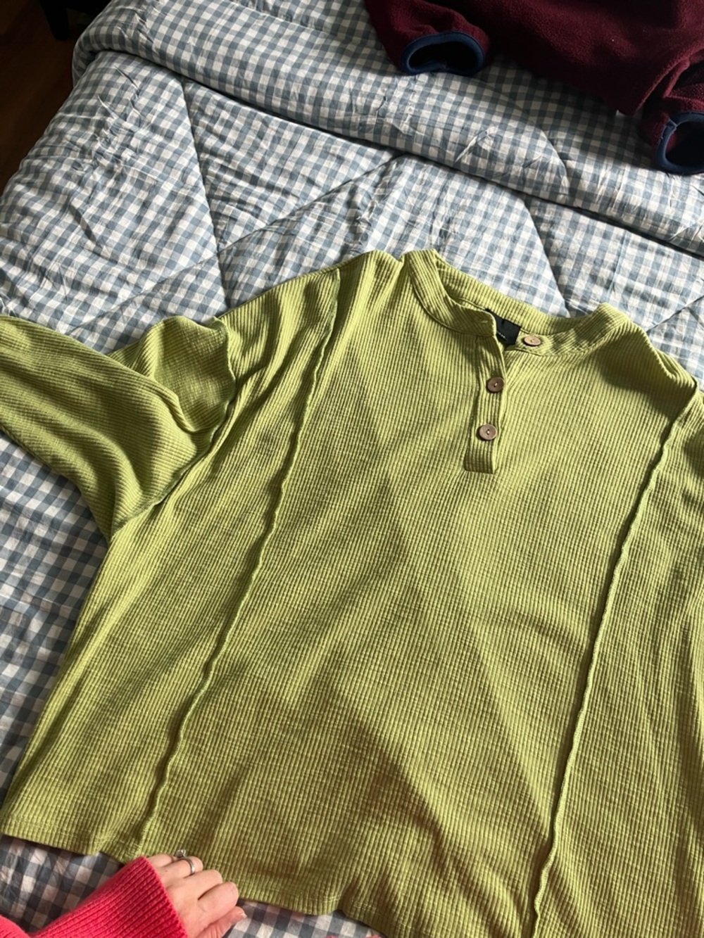 Lumiere Olive Green Ribbed Henley Long-Sleeve Shirt